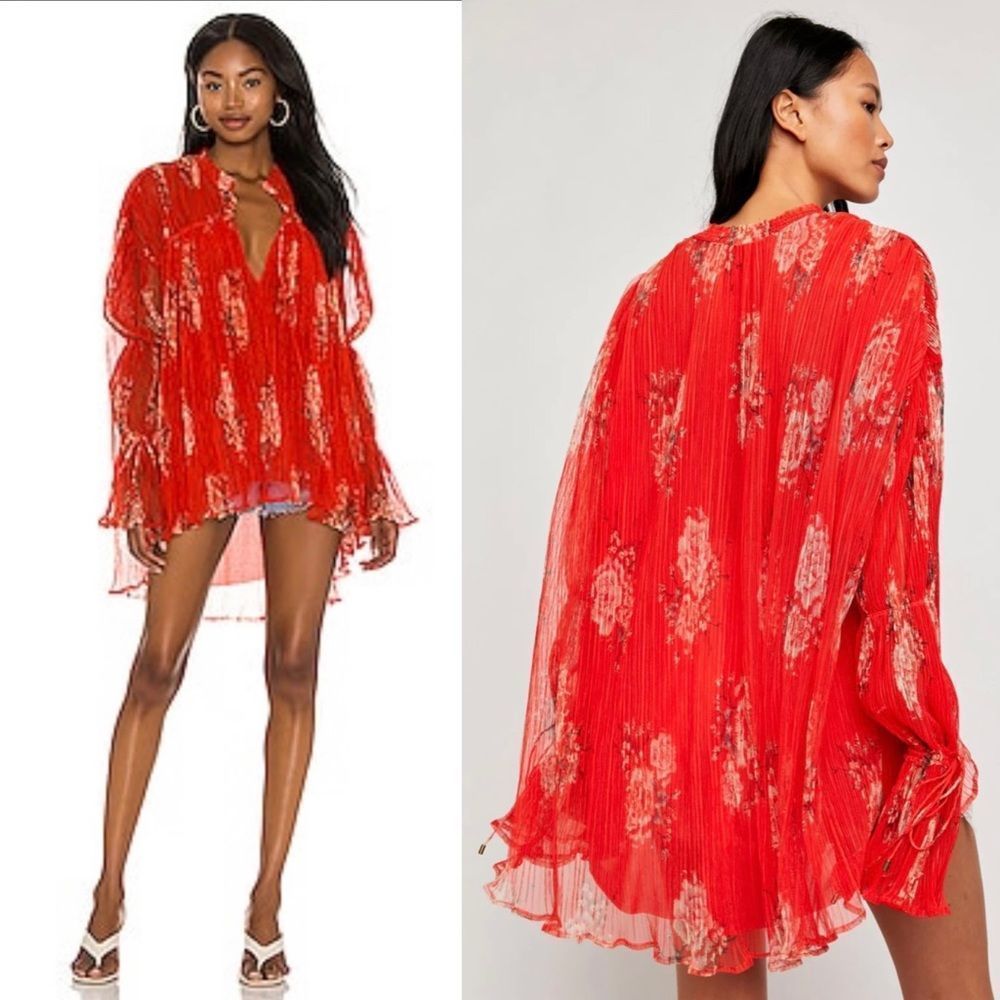 Free People Dahlia Tunic with Sleeve Detail in Vintage Floral Pop Combo Size XS